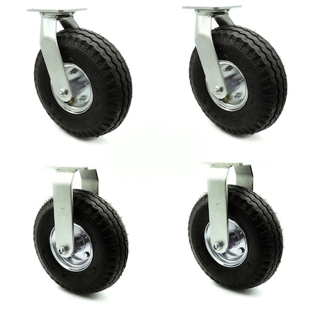 Service Caster 10 Inch Black Pneumatic Wheel Caster Swivel 2 Rigid, 2PK SCC-100S3504-PNB-2-R3504-2